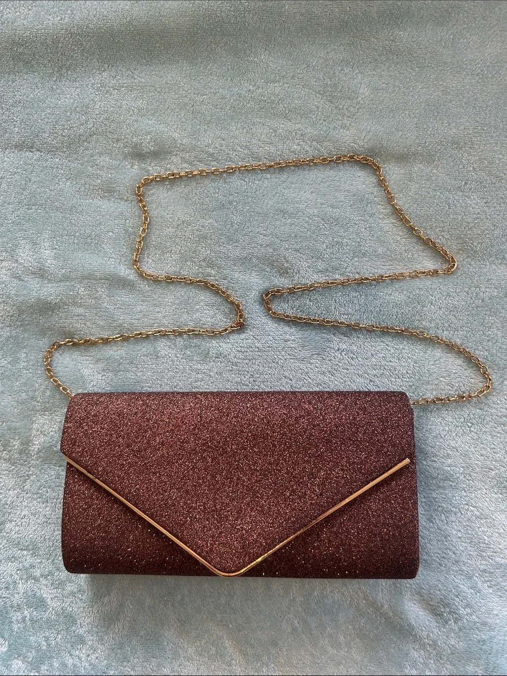 Glitter Envelope Clutch/Crossbody — Sparkling Bronze with Gold Trim